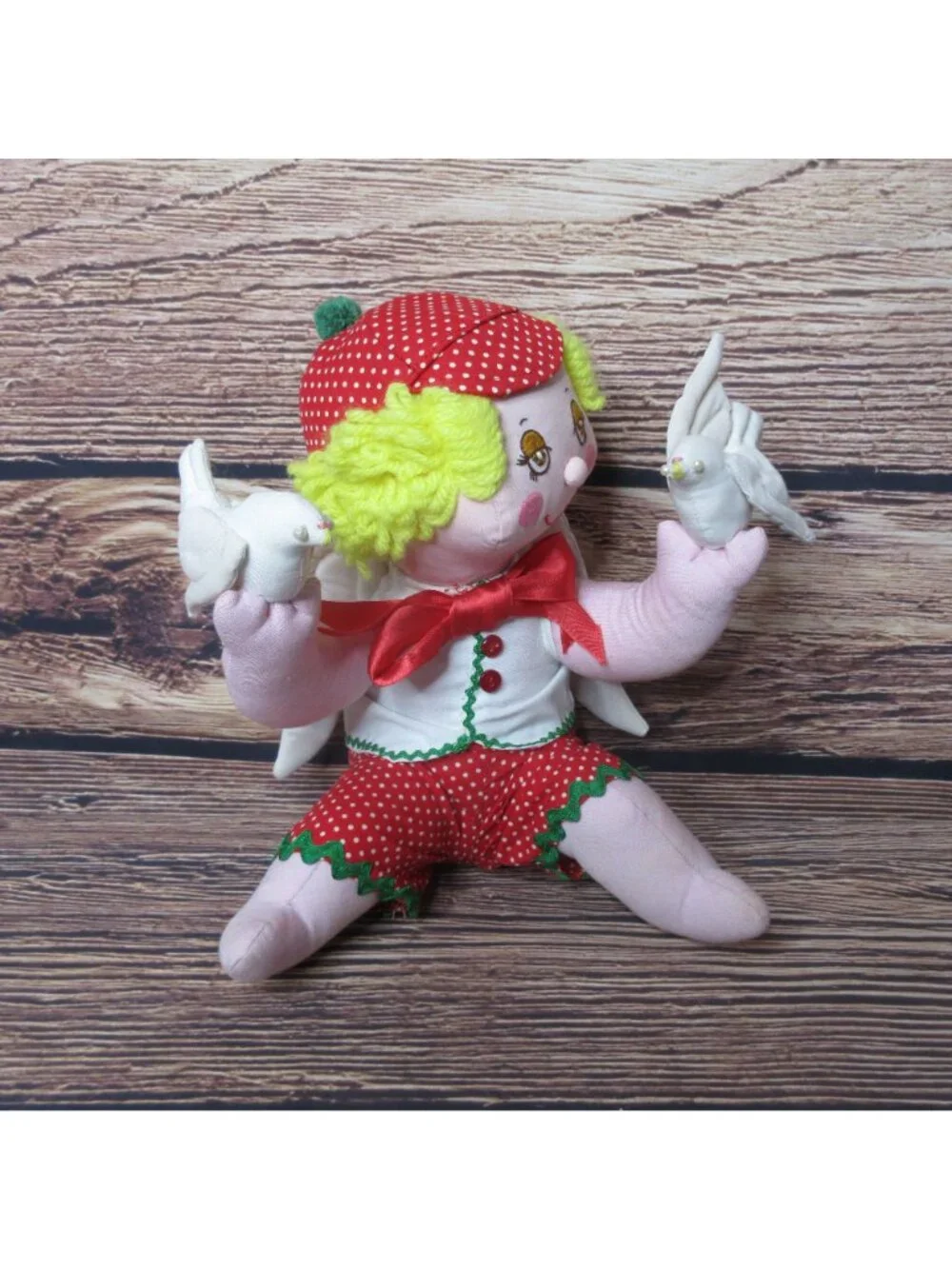 Plush Stuffed Angel holding 2 doves - 9.5